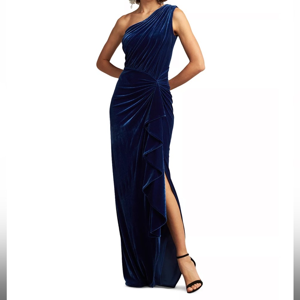 TADASHI SHOJI One shoulder Blue Velvet Dress